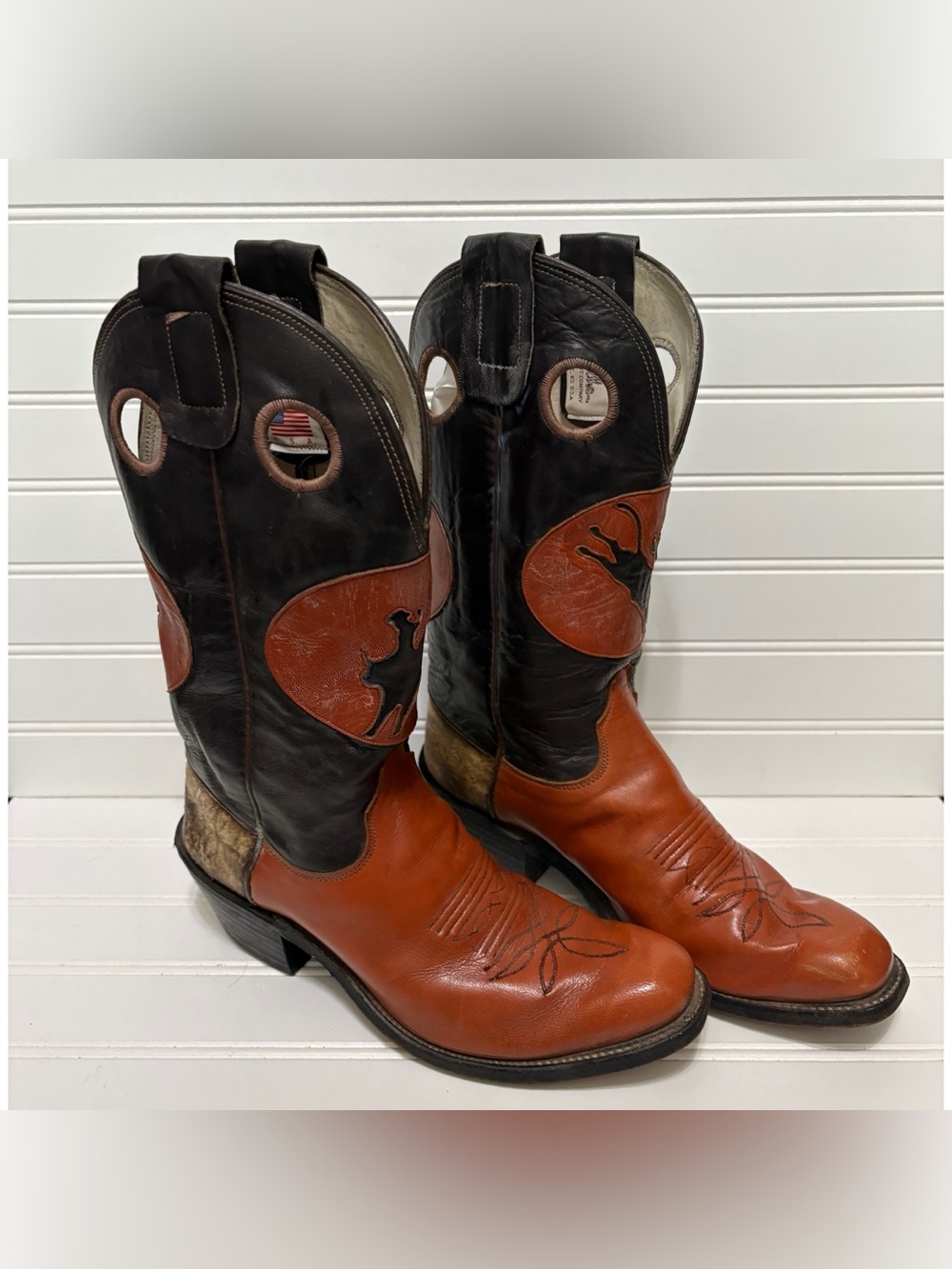 OLATHE Boot Co. Vintage Two Tone Leather Rodeo Cowboy Boots Womens Size 7.5 RARE